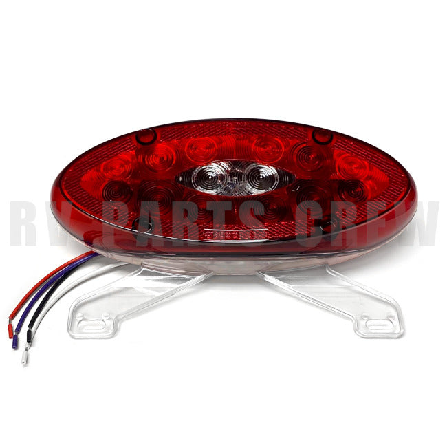 Jayco RV Red Oval Tail Light With License Bracket 9.5" x 4" LED 4-Wire 0317628 | RV Parts Crew, OEM Replacement RV & Trailer Parts