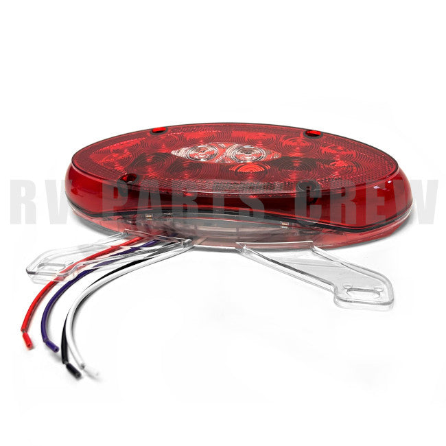 Jayco RV Red Oval Tail Light With License Bracket 9.5" x 4" LED 4-Wire 0317628 | RV Parts Crew, OEM Replacement RV & Trailer Parts