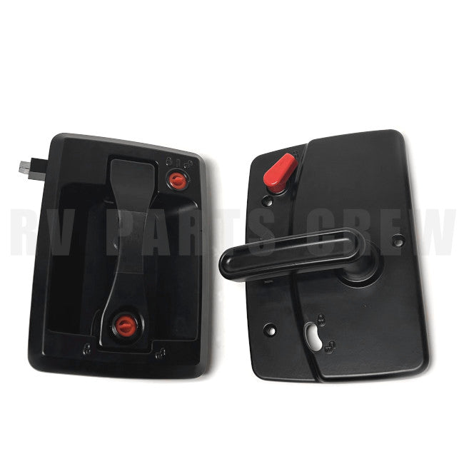 Jayco RV Entry Door Handle Lock Kit 7.25" x 5.25", No Cylinders, Black, 2048109 | RV Parts Crew, OEM Replacement RV & Trailer Parts