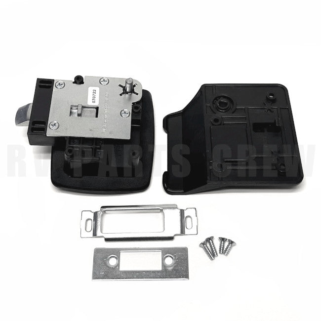 Jayco RV Entry Door Handle Lock Kit 4.5" x 3.5", No Cylinders, Black 0284016 | RV Parts Crew, OEM Replacement RV & Trailer Parts