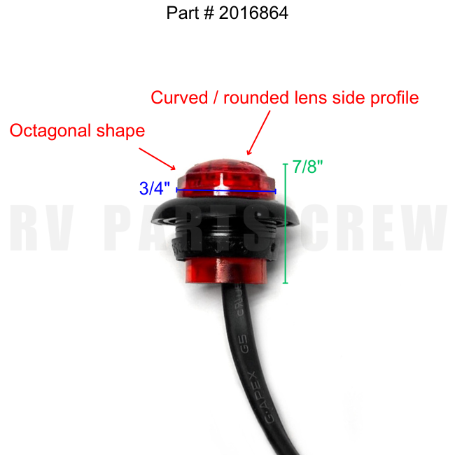 Jayco RV Optronics Octagonal 3/4" Clearance Light Red (7/8" Deep) 2016864 | RV Parts Crew, OEM Replacement RV & Trailer Parts