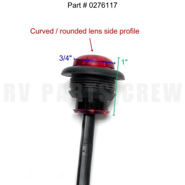 Jayco RV TecNiq Round 3/4" Clearance Light Red (Curved Lens, 1" Deep) 0276117 | RV Parts Crew, OEM Replacement RV & Trailer Parts