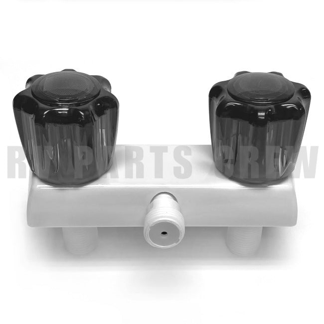 Jayco RV Shower Faucet / Water Diverter with Gray Knobs 0166077 | RV Parts Crew, OEM Replacement RV & Trailer Parts