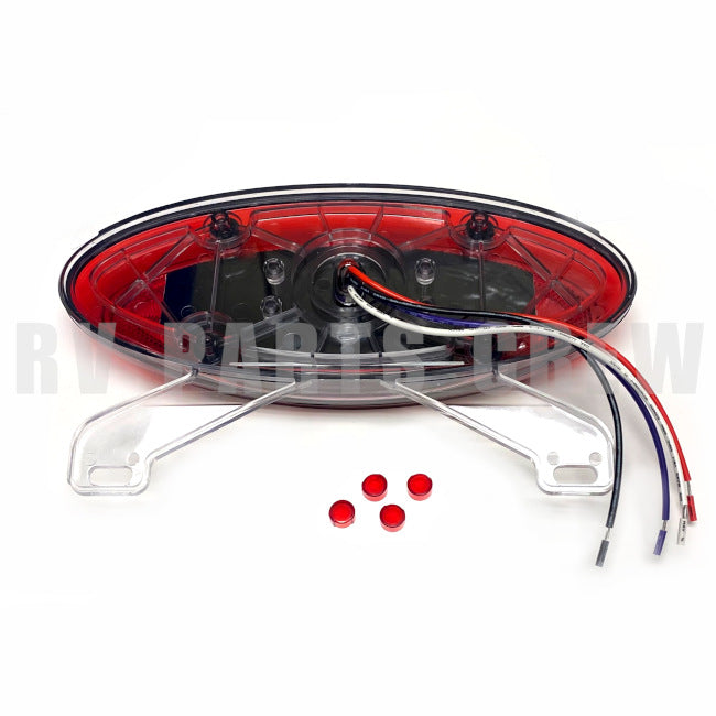Jayco RV Red Oval Tail Light With License Bracket 9.5" x 4" LED 4-Wire 0317628 | RV Parts Crew, OEM Replacement RV & Trailer Parts