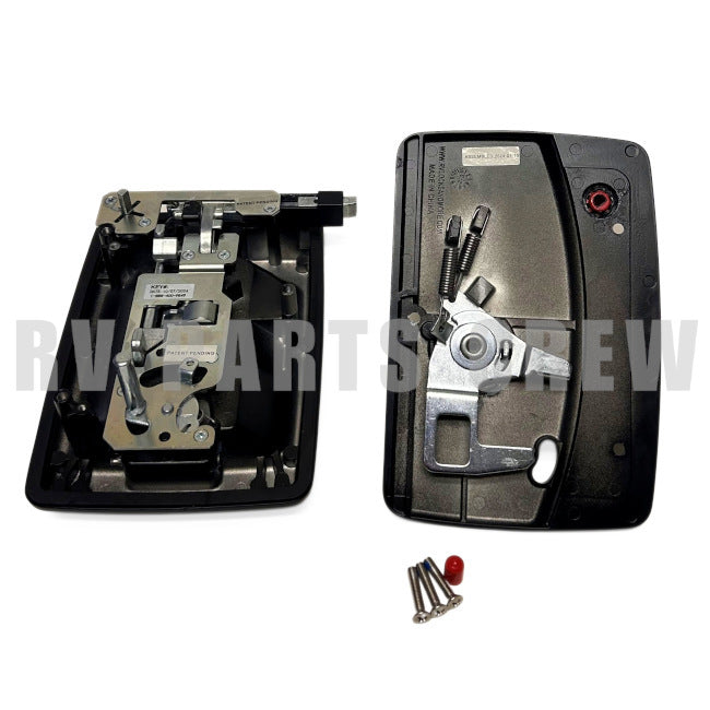 Jayco RV Entry Door Handle Lock Kit 7.25" x 5.25", No Cylinders, Black, 2048109 | RV Parts Crew, OEM Replacement RV & Trailer Parts
