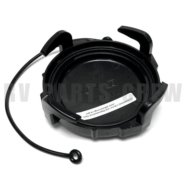 Jayco RV Valterra Waste Valve Cap 3" with Strap Bayonet Black 0012802 | RV Parts Crew, OEM Replacement RV & Trailer Parts