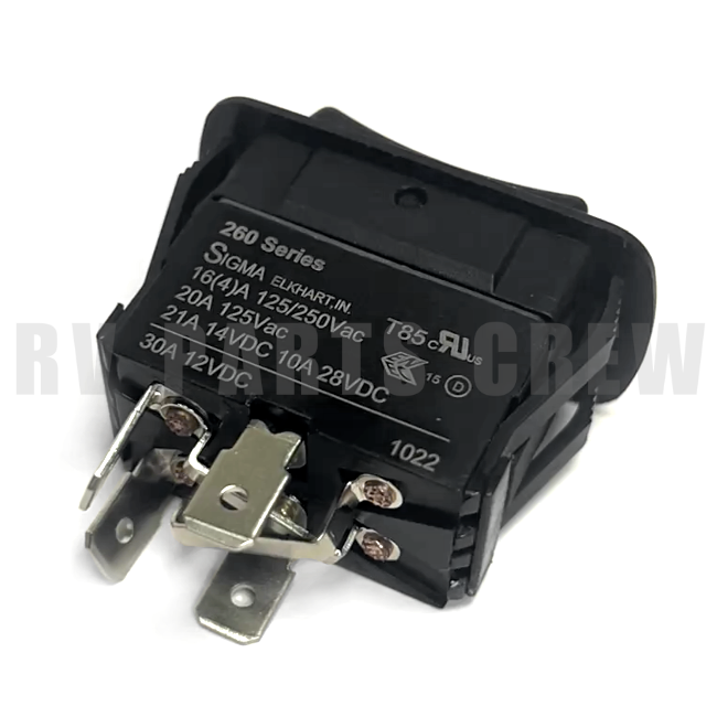 Jayco RV Rocker Switch 30AMP Mom-On/Off Black 4-Prong 0262013 | RV Parts Crew, OEM Replacement RV & Trailer Parts